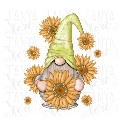 Gnome With Sunflowers| Png File | For Sublimation