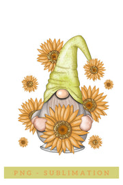 Gnome With Sunflowers| Png File | For Sublimation