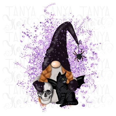 Halloween Girl Gnome With Black Cat