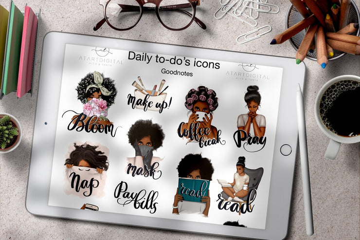 Daily To Do's Stickers | Goodnotes 5 |  iPad Planner |  Afro Icons