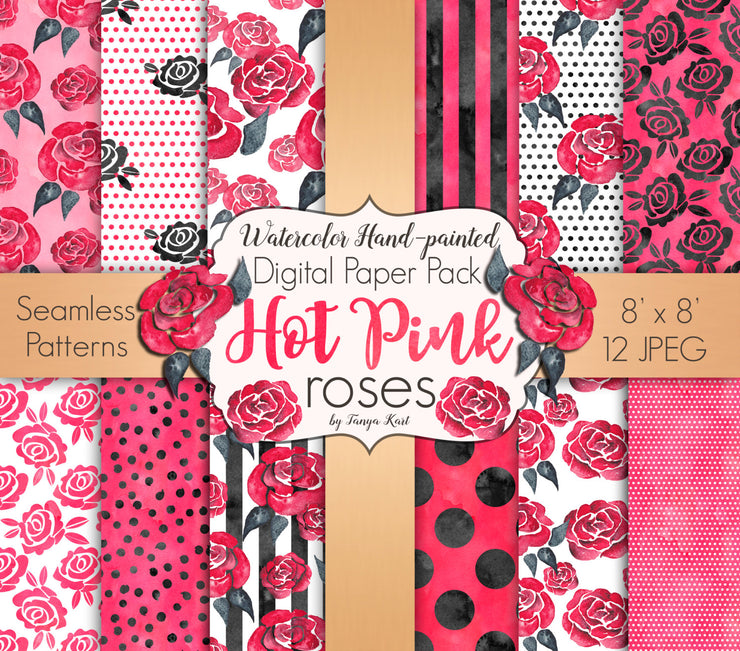 Hot Pink Roses Digital Paper