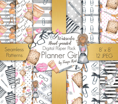 Planner Dark Skin Tone Girl Paper Pack
