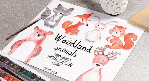 Woodland Animals Watercolor Clipart