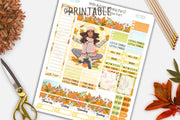 Autumn Planner Stickers, September Stickers, Erin Condren Stickers, Fall Weekly, Printable Stickers, Dark Skin Toned Autumn Kit