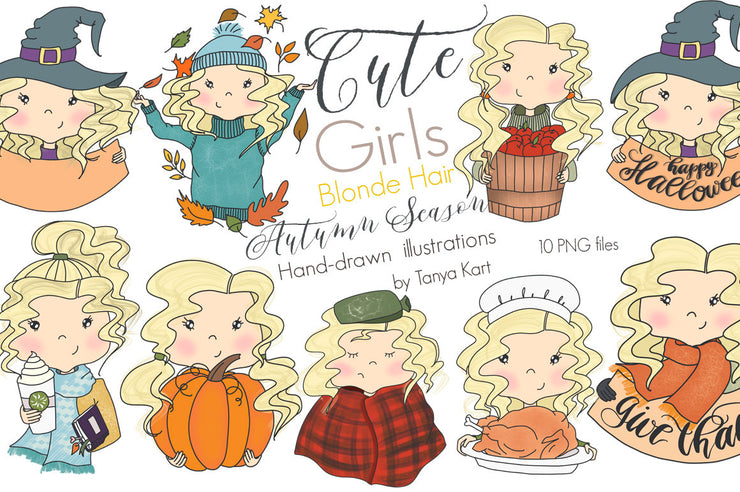 Blonde Hair Girls Thanksgiving Clipart
