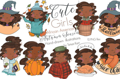 African American Autumn Girls Clipart