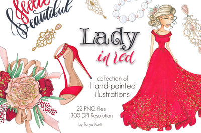 Lady In Red Hand-Painted Clipart