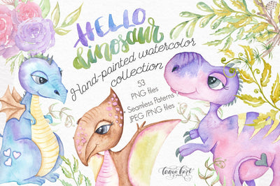 Hello Dinosaur Hand Painted Watercolor Collection