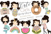 Spring Stickers Brunette Hair Girls