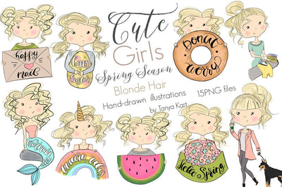 Spring Clipart Blonde Hair Girls