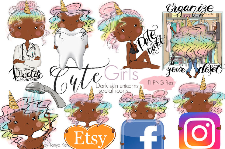 Unicorn African American Girls Social Icons