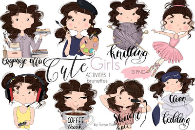 Brunette Hair Girls Planner Icons