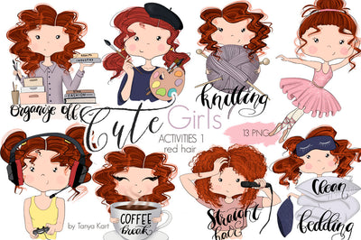 Red Hair Stickers Planner Icons
