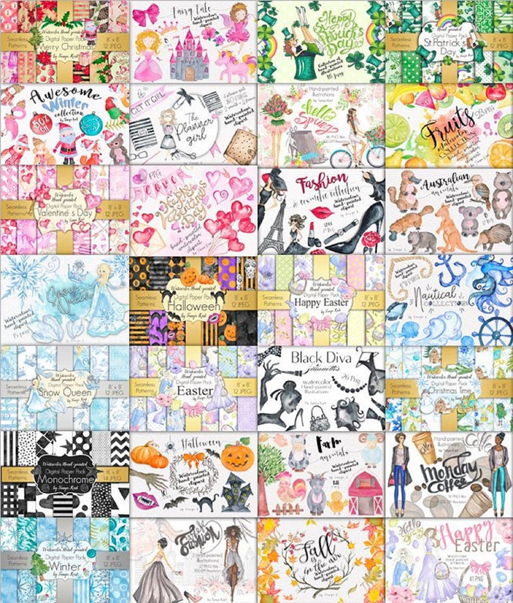 Wow Bundle Collection of Cliparts & Patterns