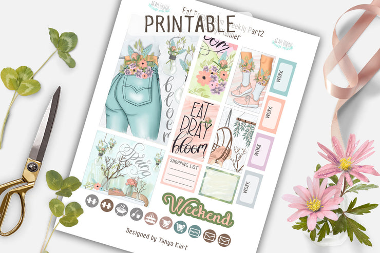 Eat Pray Bloom Spring Weekly Printable Planner Stickers