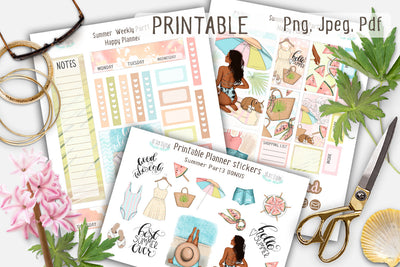 Summer Printable Planner stickers for Happy Planner