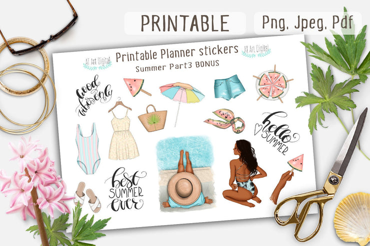 Summer Printable Planner stickers for Happy Planner