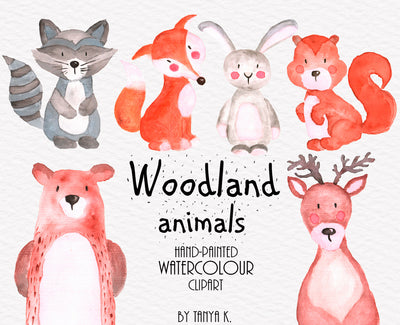 Woodland Animals Watercolor Clipart