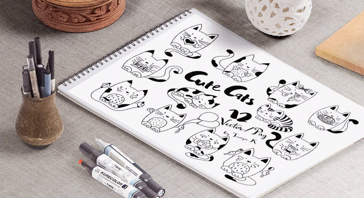Black and White Cute Cats Clipart