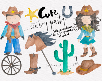 Cowboy Party Watercolor Clipart