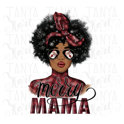 Merry Mama | Hand Lettered | Afro Woman | Holiday Design