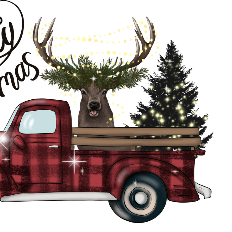 Red Christmas Truck Sublimation Design Buffalo Plaid