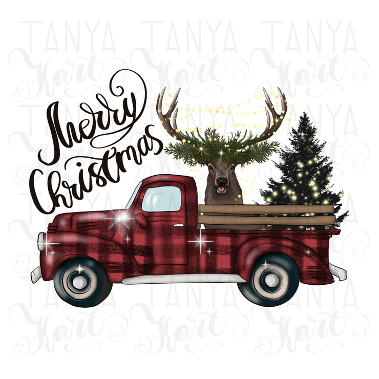 Red Christmas Truck Sublimation Design Buffalo Plaid