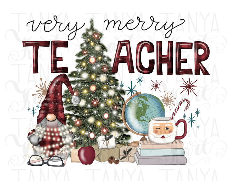 Very Merry Teacher, Digital Download, Sublimation Designs