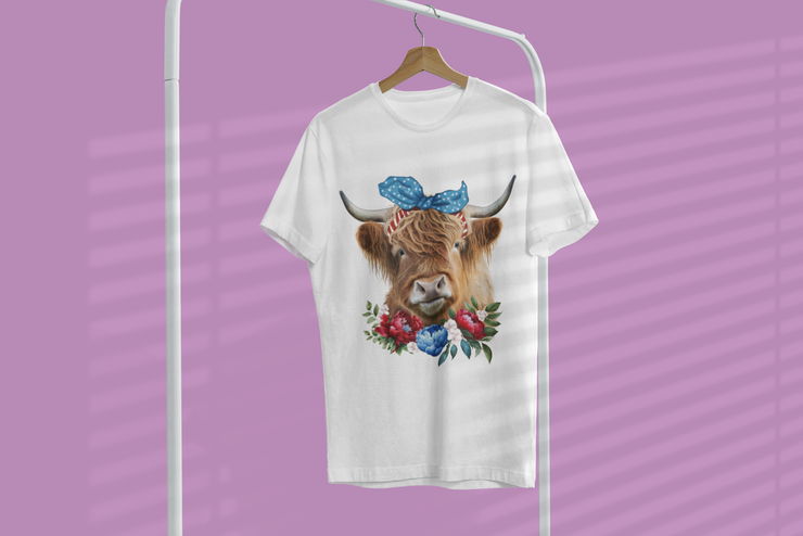 Highland Cow Png | 4Th Of July Png | Cow With Flowers Png