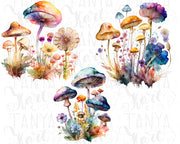 Mushrooms And Flowers Clipart