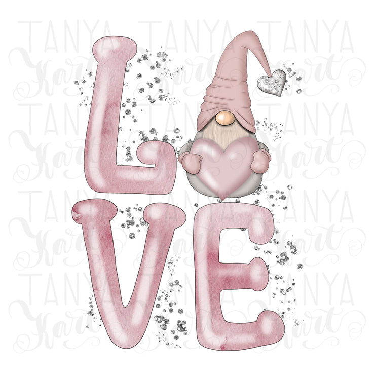 Gnome and Love Heart | Sublimation Images | Valentine Hand Drawn