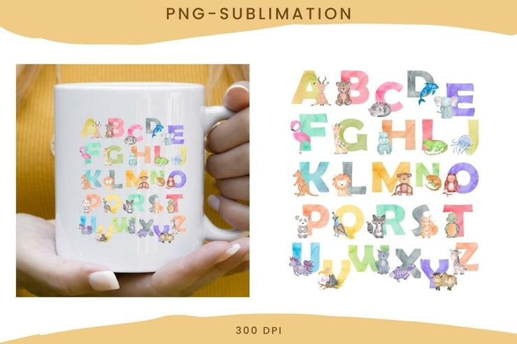 Watercolor Animal Alphabet Sublimation