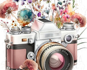 Camera Illustration With Wildflowers Vintage Design Png