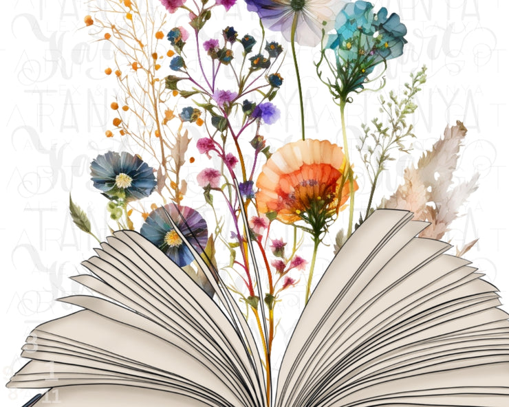 Book With Wildflower | Bookish Design | Reading Sublimation