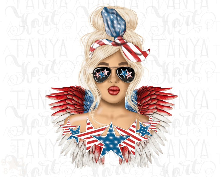 Messy Hair Bun Png | Blonde Girl Png | 4th Of July Png