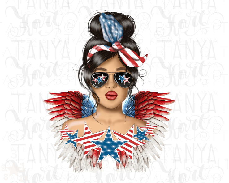 Messy Hair Bun Png | American Brunette | 4th Of July Png