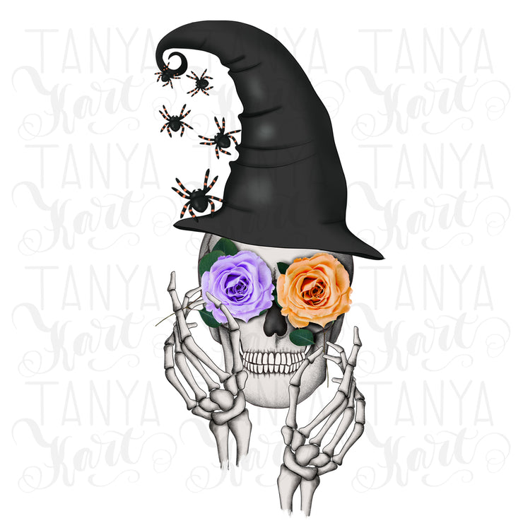 Scull Hat Flowers,Halloween Design,Fall Png,Autumn Skull