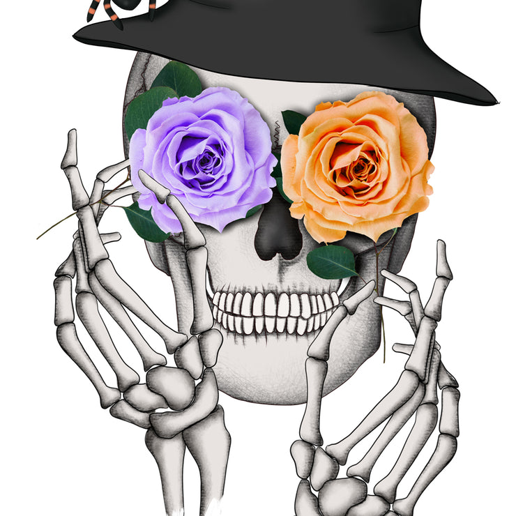 Scull Hat Flowers,Halloween Design,Fall Png,Autumn Skull