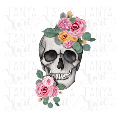 Scull Pink Flowers | Sublimation Graphics