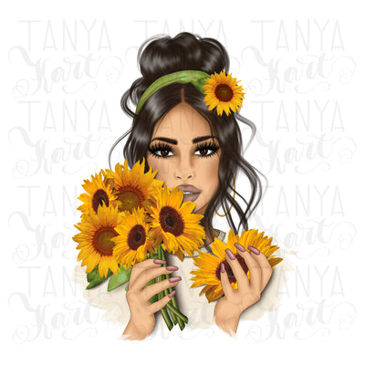 Sunflowers Girl Sublimation Autumn Fall Png Floral Art