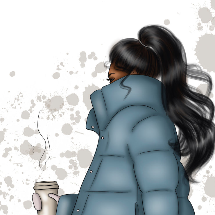 Hand-Drawn Afro Girl With Coffee Png