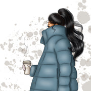 Hand-Drawn Girl With Coffee Png