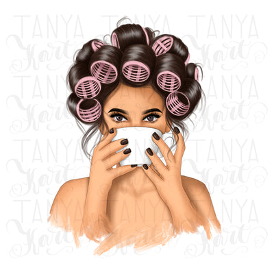 Brunette Woman With Curlers | Png File Coffee