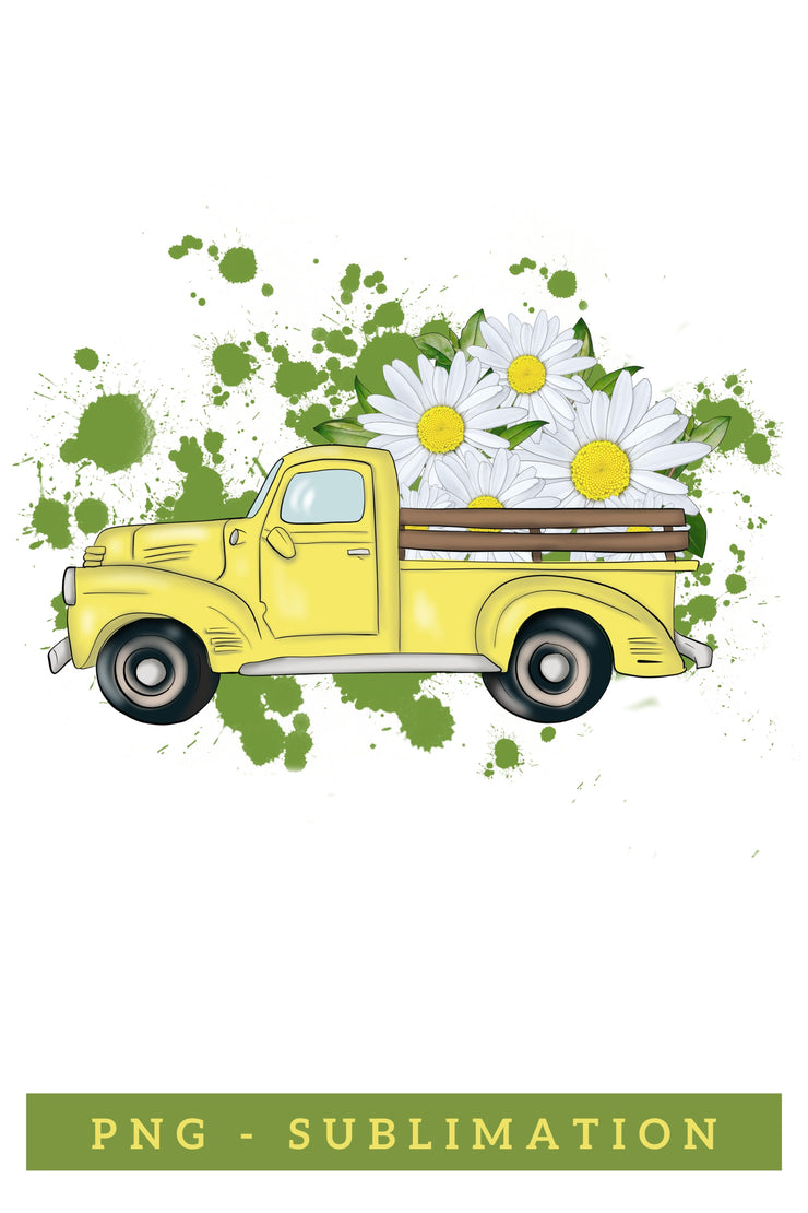 Yellow Truck With Flowers | PNG Sublimation