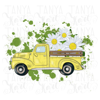 Yellow Truck With Flowers | PNG Sublimation